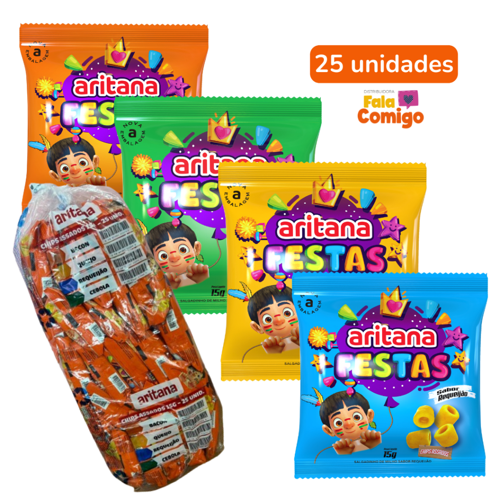 Salgadinho Chips De Milho C/25 unidades de 15g cada - Aritana em Oferta na Shopee