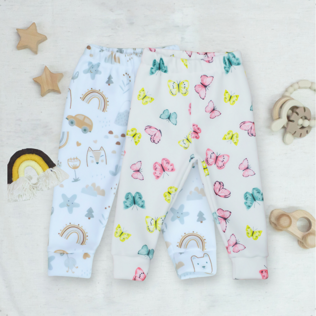 Combo 02 Peças Calça Mijao Bebe Menina em Soft Quentinho RN ao G Estampas Sortidas Macio Confortavel