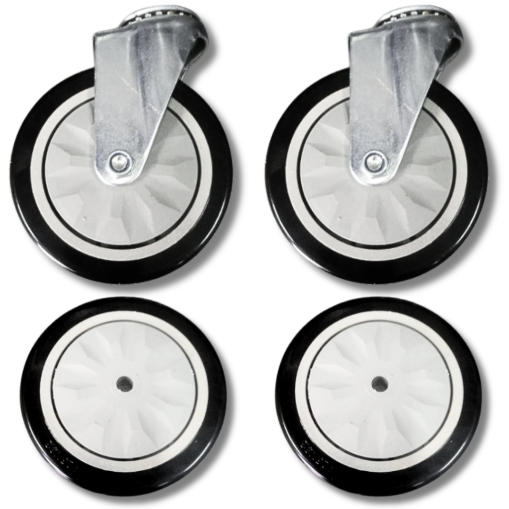 Kit 4 Roda + 2 Rodízio 512 Carrinho Supermercado Rodinha 5 Polegadas Giratório Espiga Mercado Compra Condomínio
