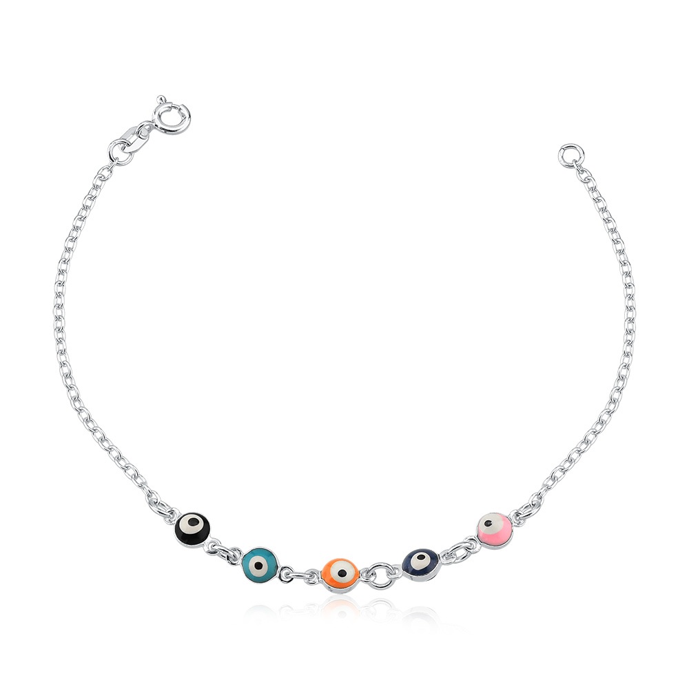 Pulseira feminina de prata 925 com cinco olhos gregos coloridos - Fashion Accessories