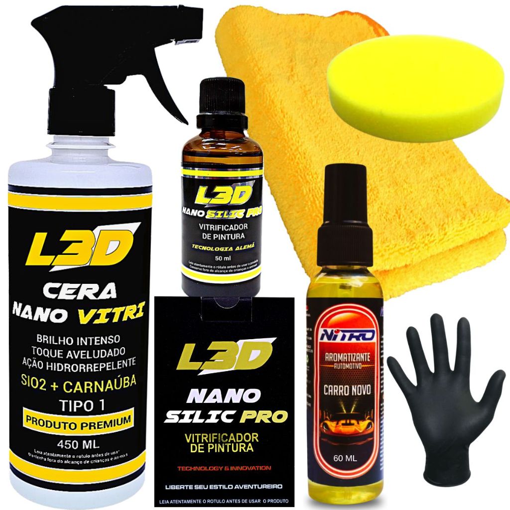 Cera Automotiva Vitrificador Automotivo  Aromatizante Spray CARRO NOVO Flanela e Aplicador