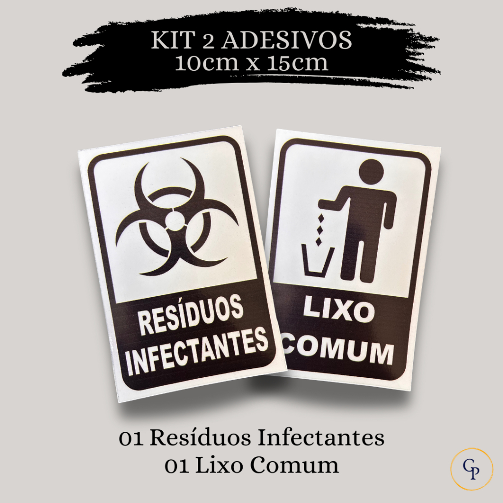 Kit 2 Adesivos Vinil Lavável – Resíduo Infectante + Lixo Comum | Coleta Seletiva para Lixeiras em Oferta na Shopee