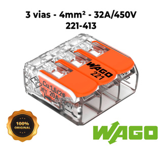 Kit 5, 10, 15 e 20 peças conector Wago original 221-413 emenda 3 polos 4mm² conexão automática em Oferta na Shopee