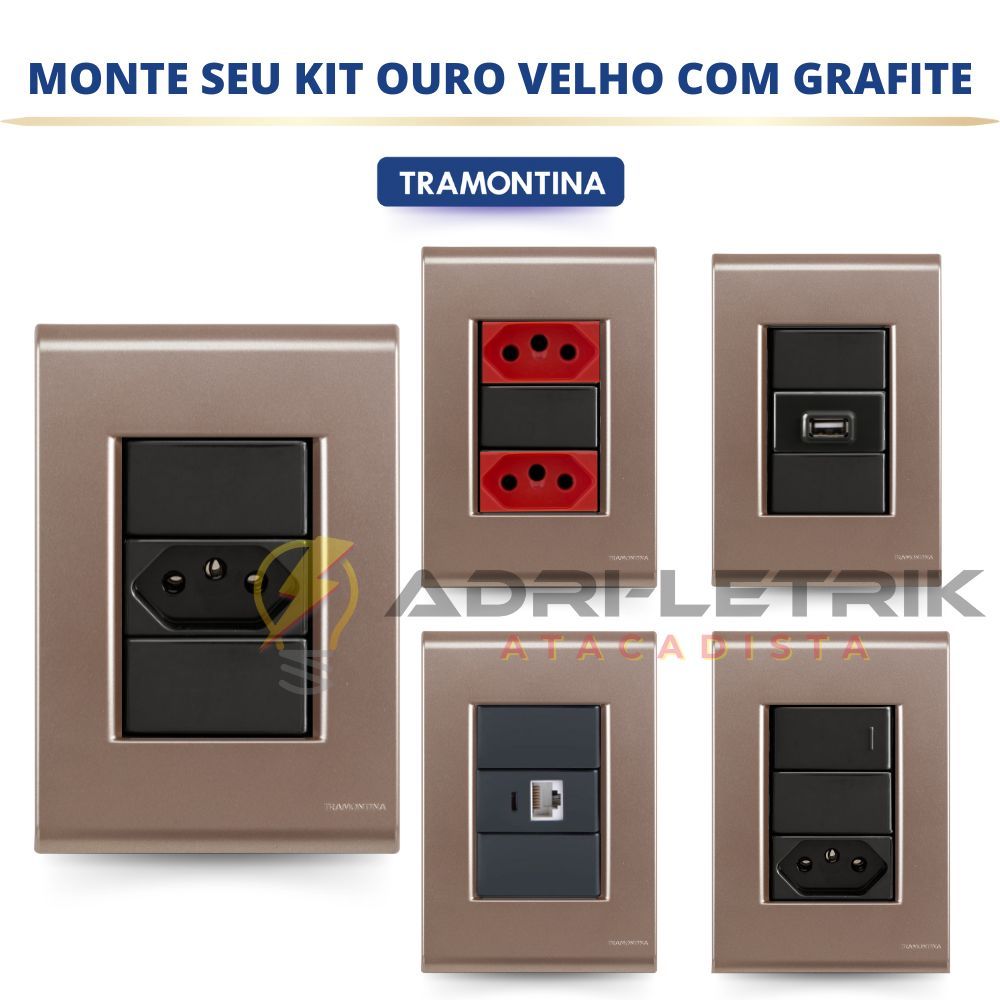 CONJUNTOS OURO VELHO COM MÓDULOS GRAFITE , TOMADAS E INTERRUPTORES LIZ TRAMONTINA