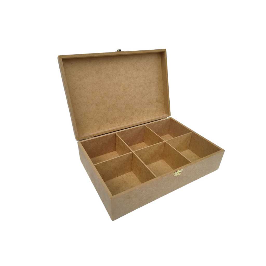 Caixa 30x20x8 Retangular Lisa com Divisoria e Dobradiça - MDF Cru em Oferta na Shopee