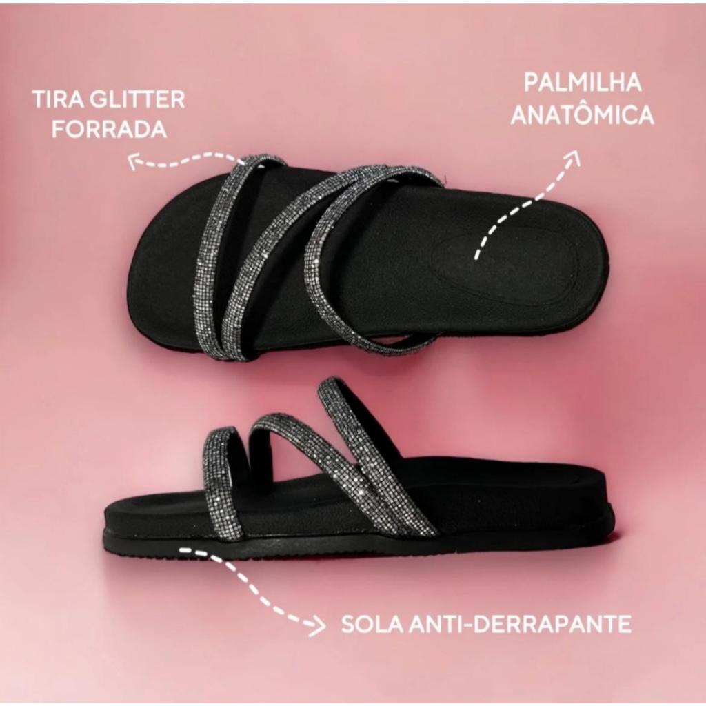 Sandália Papete Brilho Moda Luxo Feminina Adulto e Infantil