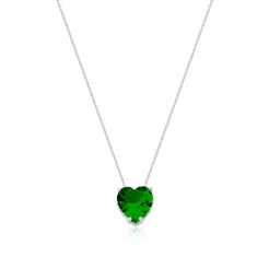 Colar Feminino de Prata 925 Coração Galeria Verde Esmeralda 45cm