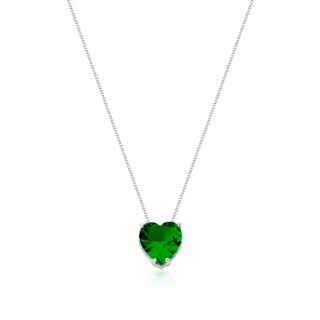Colar Feminino de Prata 925 Coração Galeria Verde Esmeralda 45cm