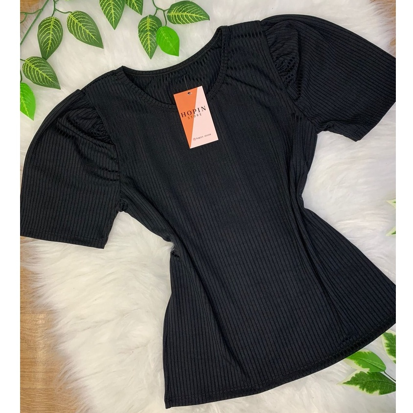 Blusinha Feminina Manga Princesa Blusa Bufante Canelada Blogueira Blusa Pra Uniforme Preto