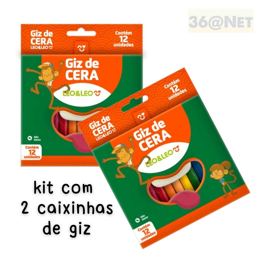 Giz de Cera Infantil 12 cores Kit c/ 2 unidades Leo e Leo em Oferta na Shopee