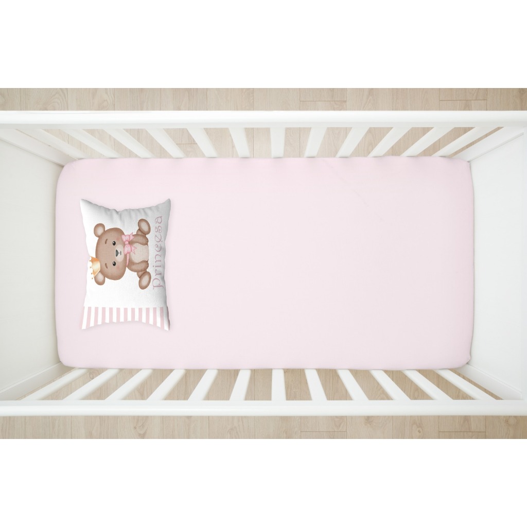 Lençol para Berço Ursos 2 Peças (Lençol Liso + Fronha Estampada) Decoração, Bebê.