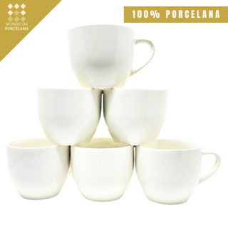 Jogo 6 Xicara Porcelana Cha Cafe 170ml Branca Chicara