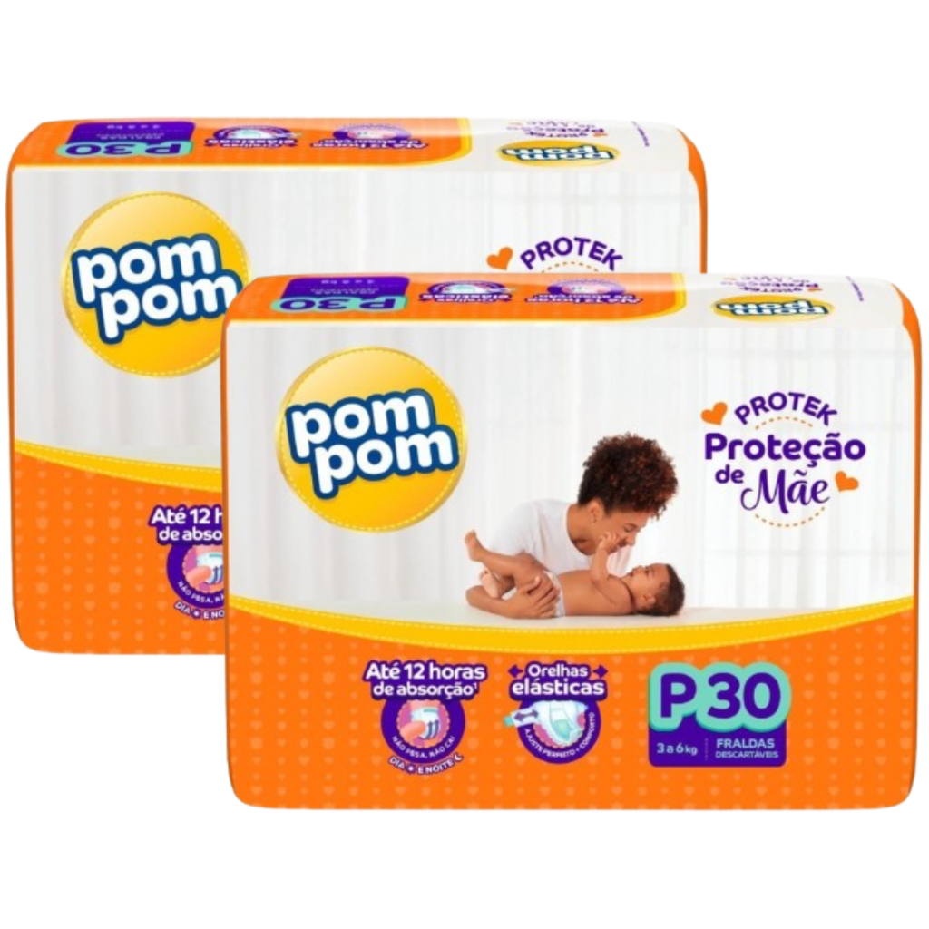 Kit 2 Fralda Pom Pom Protek Proteção de Mãe Jumbo - Tamanho P - Total de 60 Unidades em Oferta na Shopee