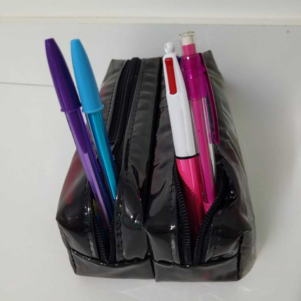 ESTOJO TRANSPARENTE CRISTAL COLORIDO  2 REPARTIÇÕES ESCOLAR E OUTROS