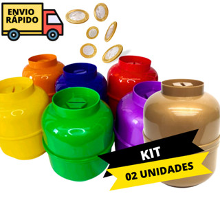 Kit 02 Cofres De Botijão Para Moedas De Plástico Rígido 17 cm Cofrinho Para Economias De Adultos e Crianças CORES:ROSA em Oferta na Shopee