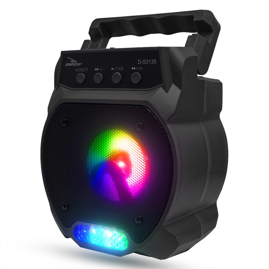 Rádio Portátil Led RGB Bluetooth USB Cartão SD Pendrive FM Conexão 1 Microfone Com Alça