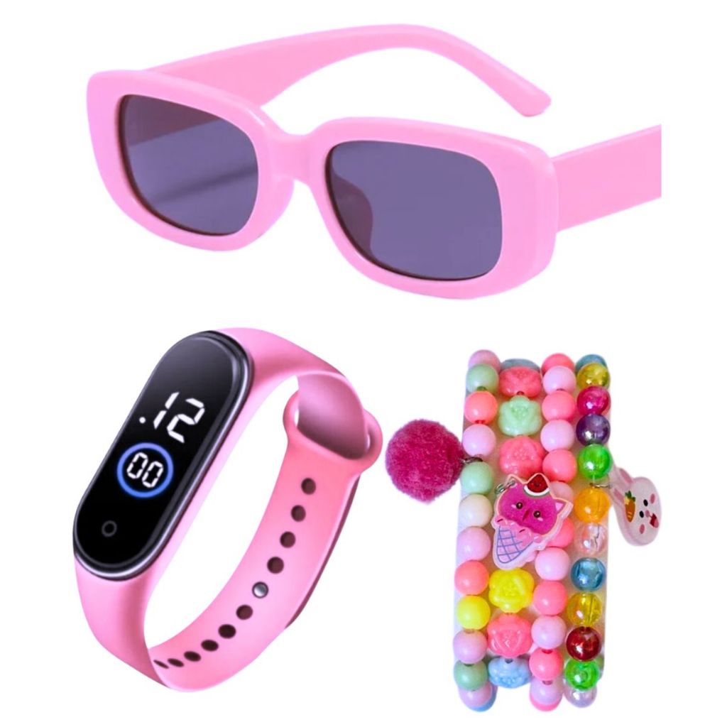 Relógio Infantil Menina De Pulso Digital Led à prova d'água + Óculos De Sol Infantil UV Retro + Ki 4 Pulseiras Miçangas - presente para Meninas em Oferta na Shopee