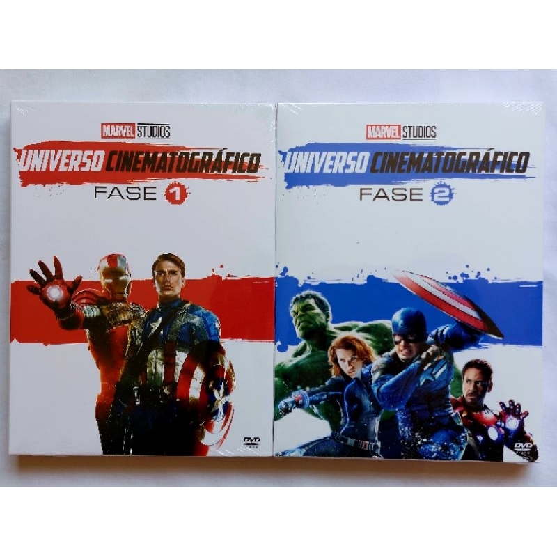2 Box DVD MARVEL FASE 1 e 2 12 FILMES HOMEM DE FERRO THOR CAPITAO AMERICA GUARDIOES DA GALAXIA VINGADORES FORMIGA HULK