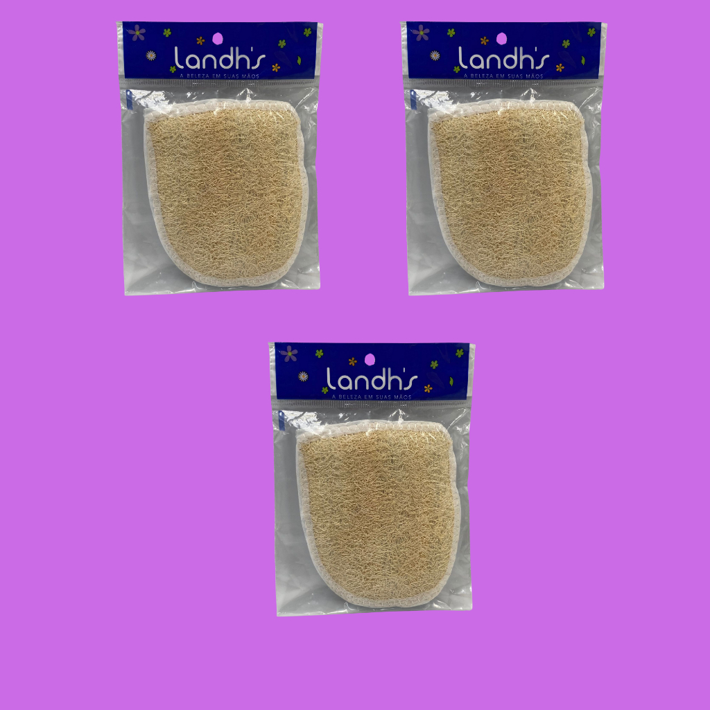 Kit com 3 Bucha vegetal costurada para banho