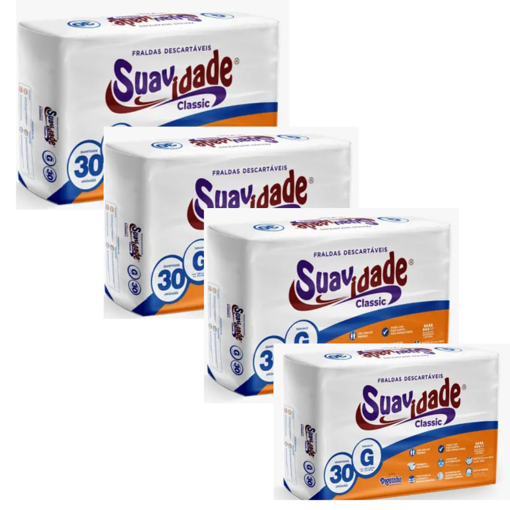 KIT 4 Pacotes Fralda Suavidade Adulto Barata | Mega Atacado Unissex | Máximo Conforto Antivazamento