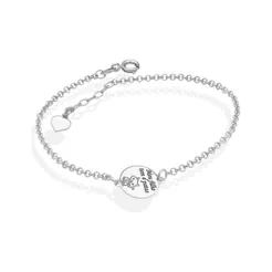 Pulseira Feminina de Prata 925 Gatinho com Coração liso