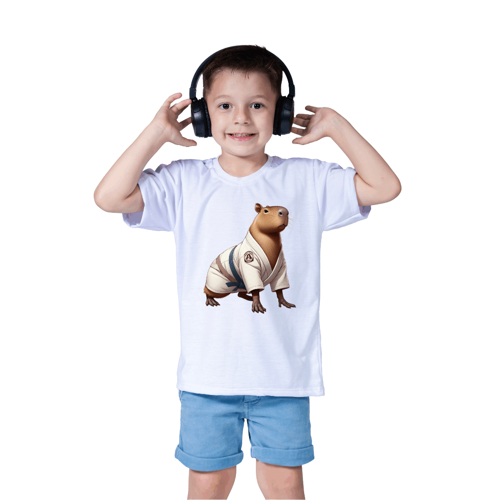 Camiseta Blusa Infantil Capivara Capybara Lutando Jiu Jtsu Karate Judô Luta Esporte de Kimono 3