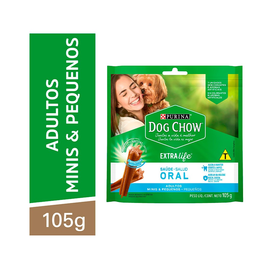 Petisco Purina Dog Chow Extra Life Saúde Oral para Cães de Porte Mini e Pequeno - 105g
