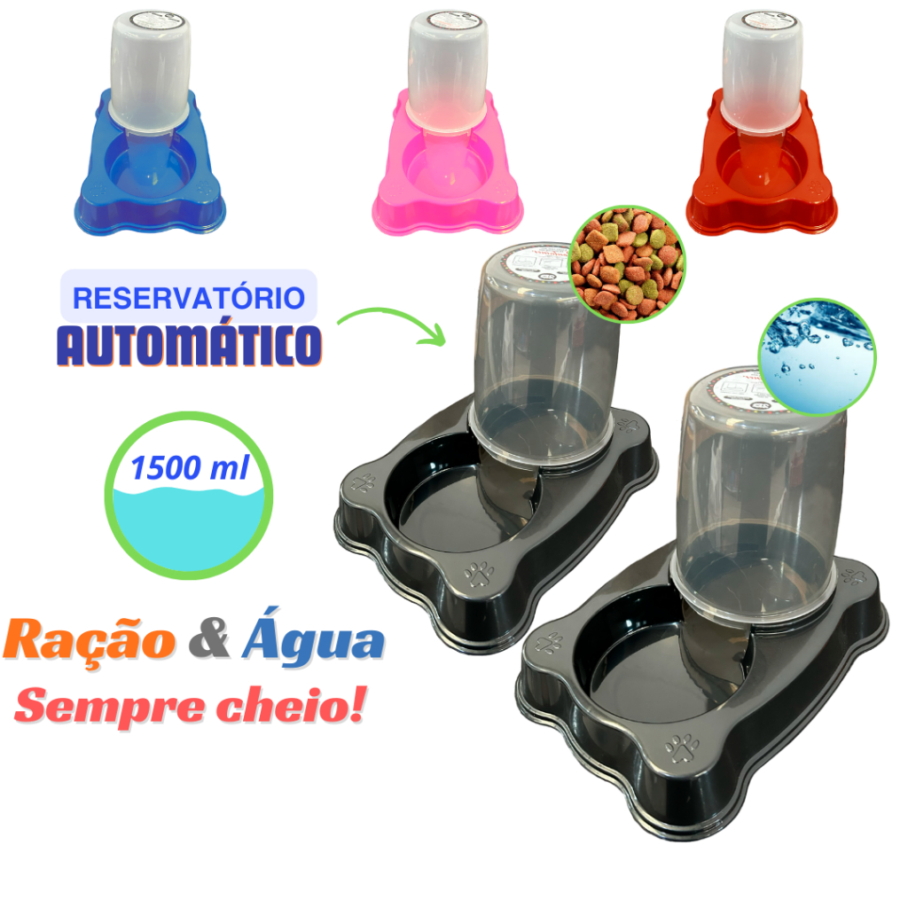 Kit 2 unidades comedouro e bebedouro com reservatório automático para cães