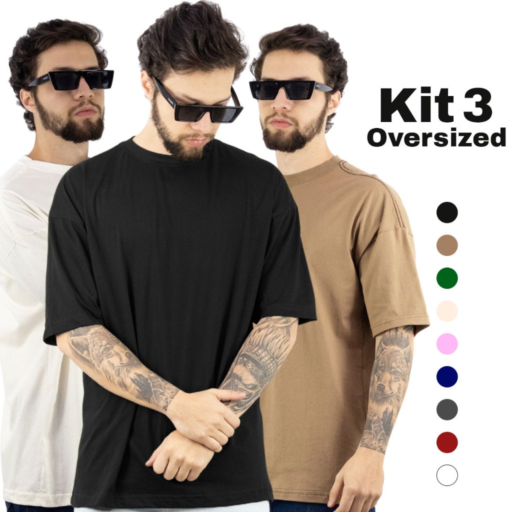 Kit 3 Camisetas Oversized Lisa Urban Style 100% Algodão Premium Streetwear Larga Lisa