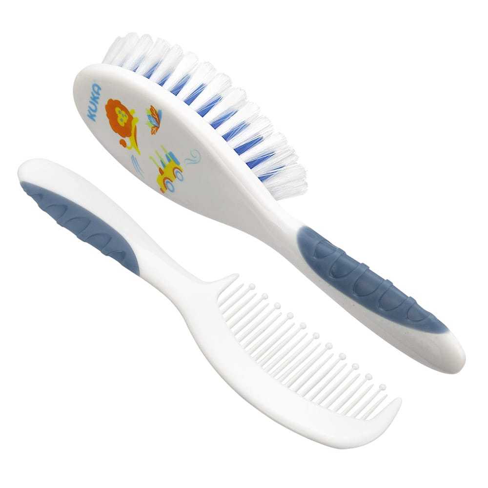 Kit Higiene Pente e Escova Soft Azul para Bebê - Kuka