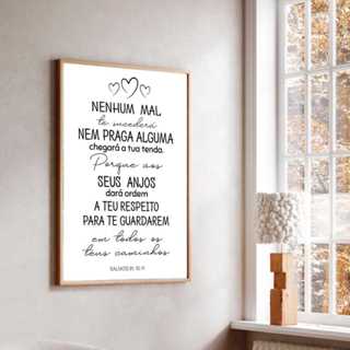 Quadro Decorativo Salmo 91 Nenhum Mal Te Sucederá Lettering Corações Moldura Caixa TokQuadros em Oferta na Shopee