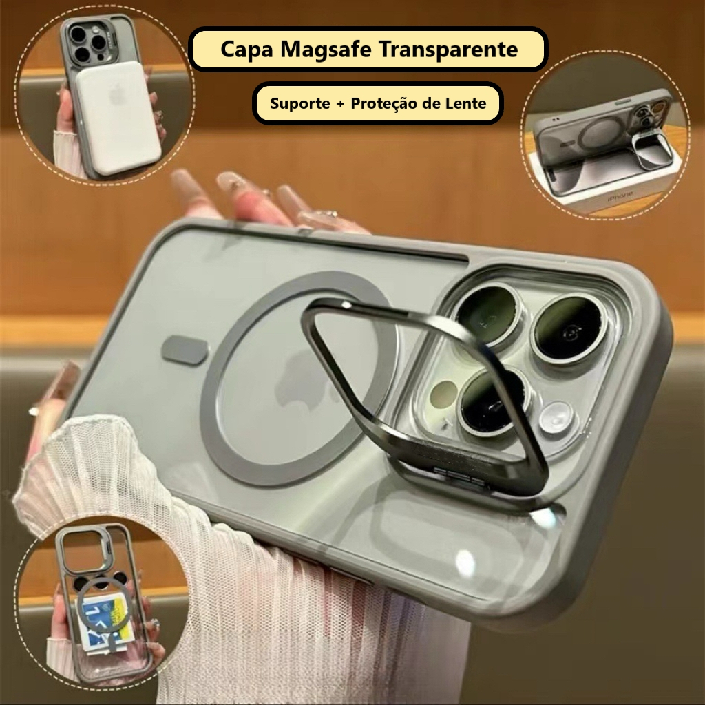 Capinha Premium Magsafe Com Tampa Suporte Câmera e Kit Lente Proteção iPhone 11 12 13 14 15 Pro Max
