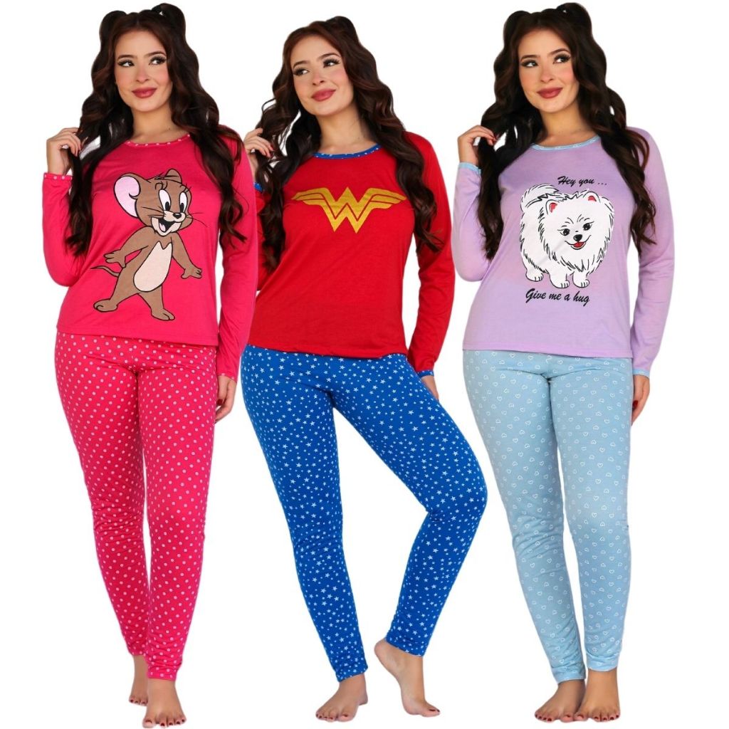 Pijama Feminino Manga Comprida / Pijama de Inverno / Pijama Longo em Oferta na Shopee