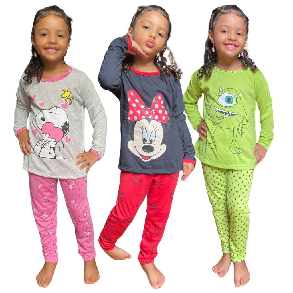 Pijama Feminino Infantil Estampado em Oferta na Shopee