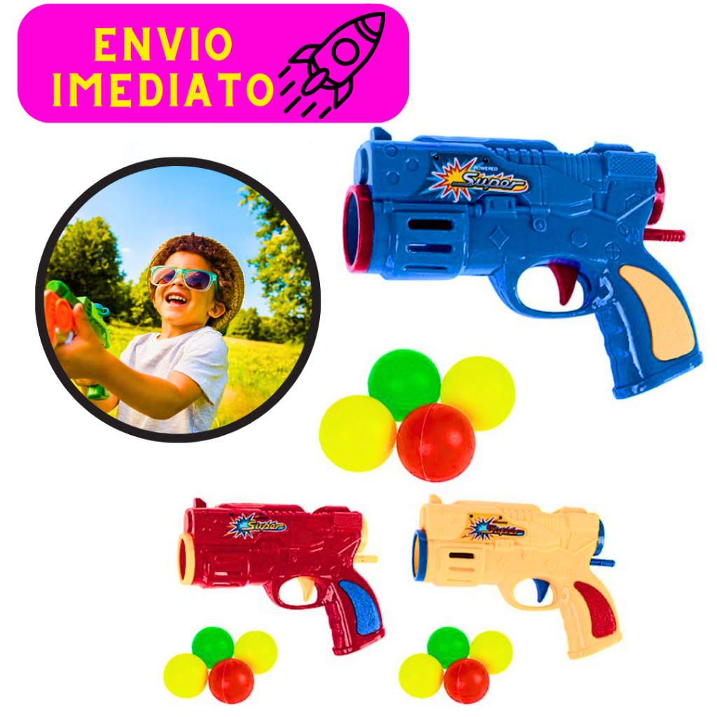 Arminha Dart Ball Lançador de Bolas Plástico 01 Pistola 04 Bolinhas Diversão Garantida Criança Feliz