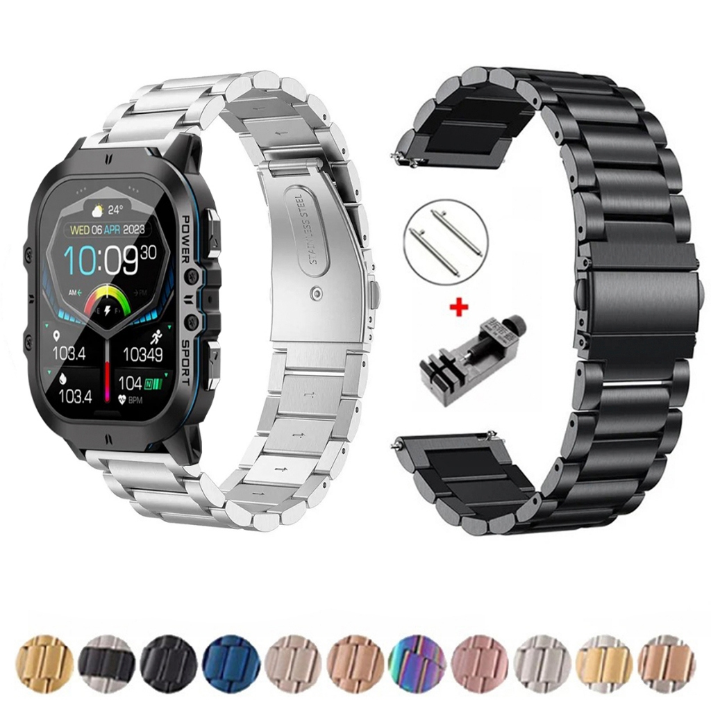 Pulseira de 22mm Metal Elos de aço inox para Smartwatch C26 de Engate Rapido