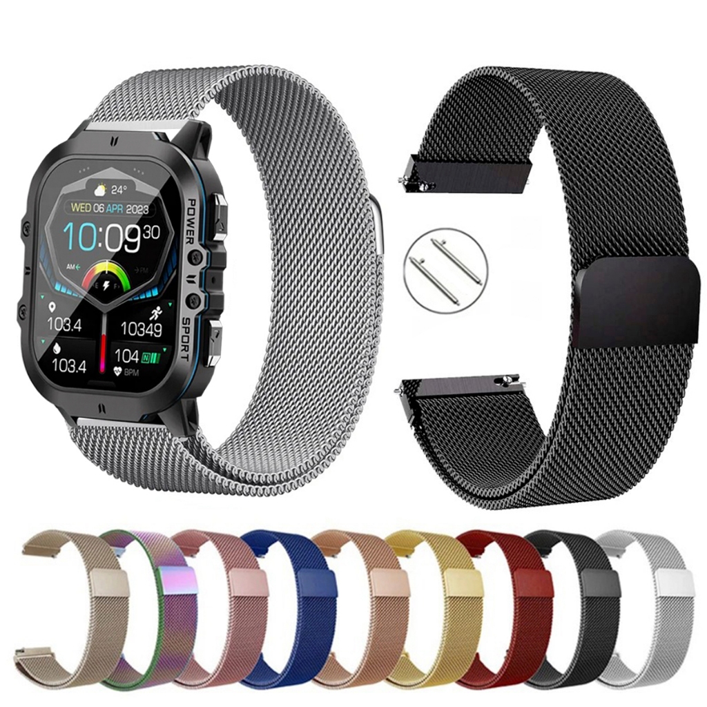Pulseira de 22mm milanesa aço inox para Smartwatch C26 de Engate Rapido