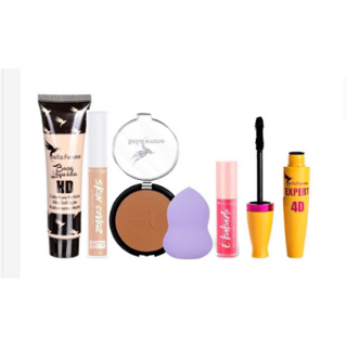 Kit de Maquiagem Base, Corretivo, Pó Compacto, Esponja, Batom e Rímel em Oferta na Shopee