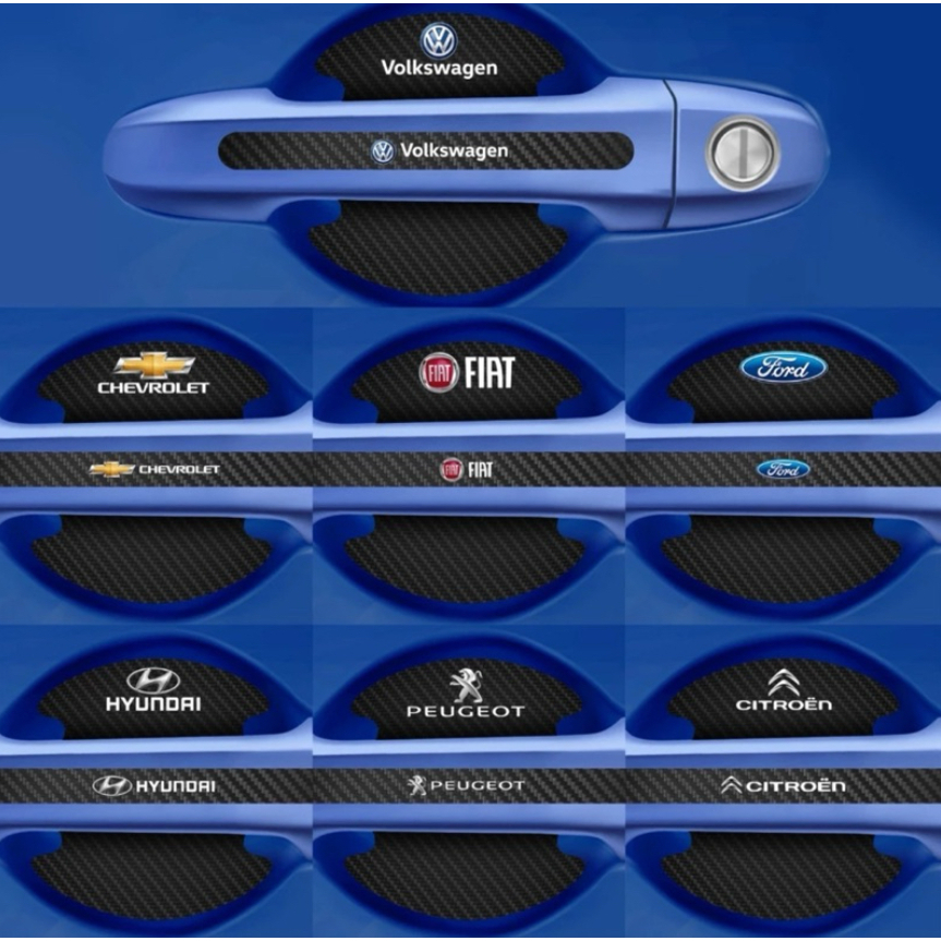 Kit 8 Peças Adesivo Protetor Maçaneta de Porta Efeito Fibra de Carbono Carro Anti-Arranhões