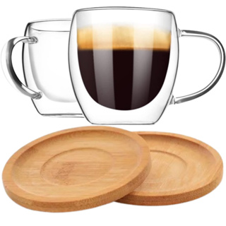 Jogo Xicara Vidro Duplo 250ml Caneca Parede Dupla 2 Un Com Pires em Oferta na Shopee