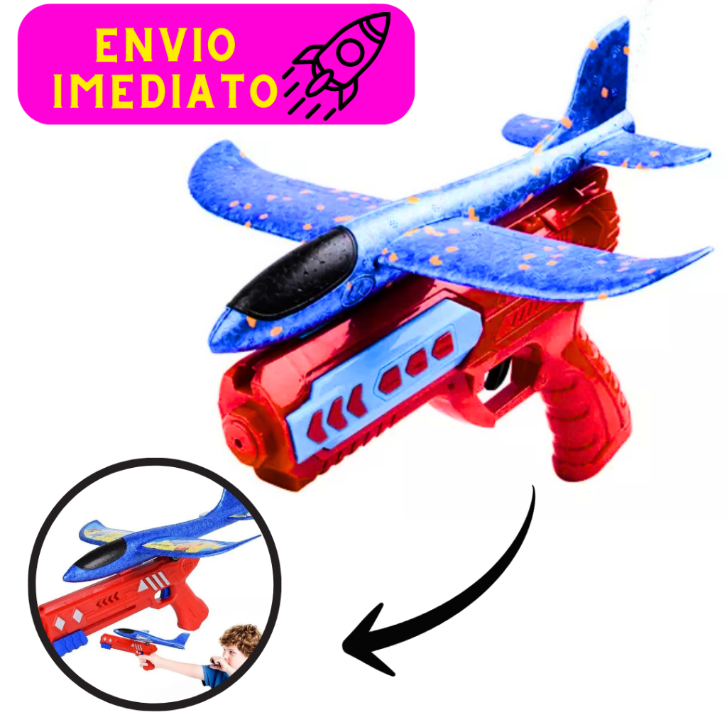 Pistola Arminha Lança Avião Dispara Plástico Diversão Garantida Criança Feliz 01 Pistola