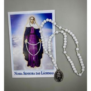 Terço com Folheto de Nossa Senhora das Lágrimas em Oferta na Shopee