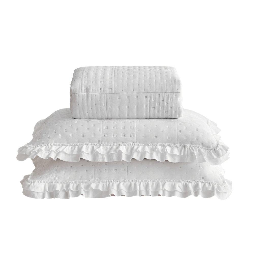 Kit Cobre Leito Colcha Casal Vicky Percal 300 fios C/ Babado