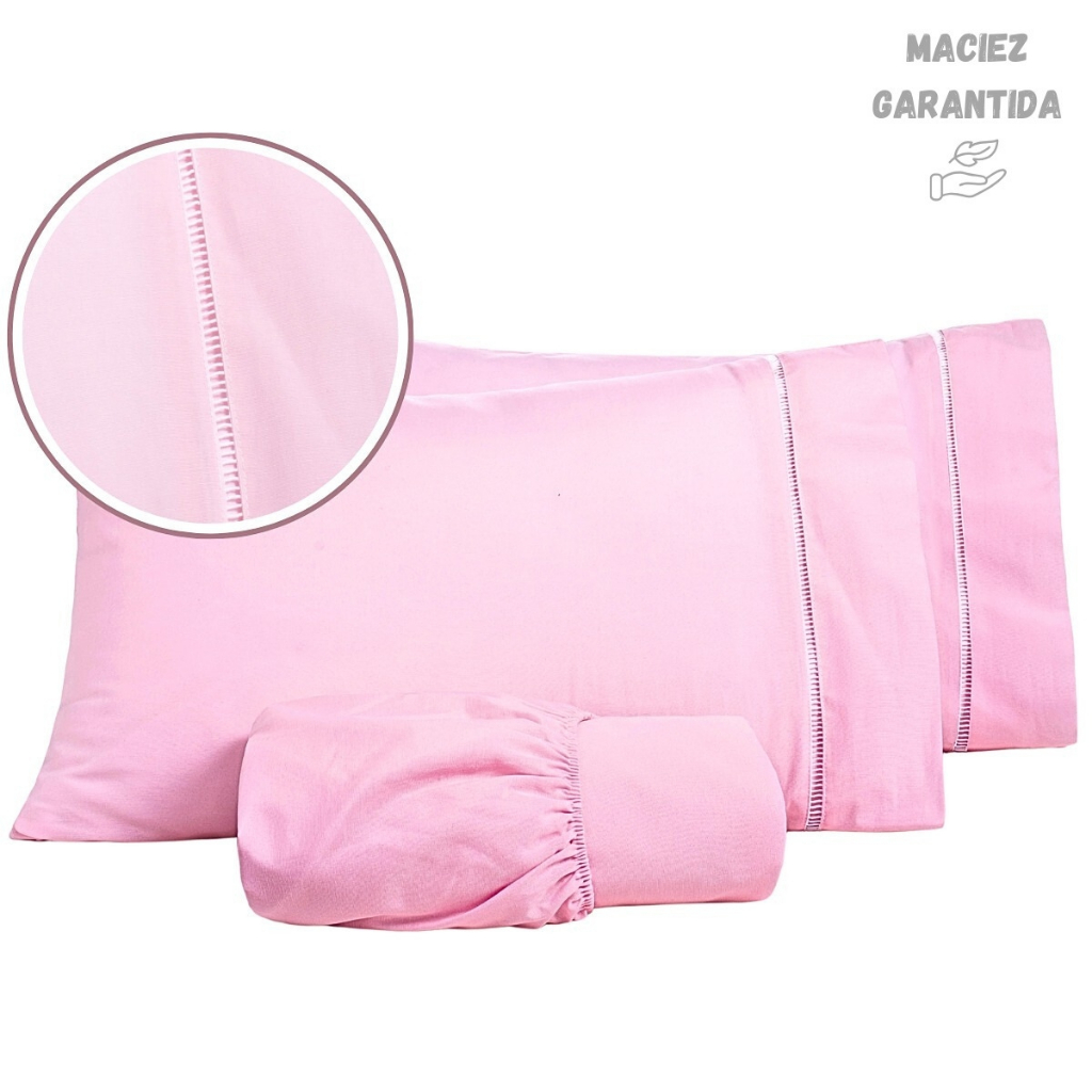 Jogo Lençol Casal 3 Peças 400 Fios Extra Macio Fronhas Com Ponto Palito em Oferta na Shopee