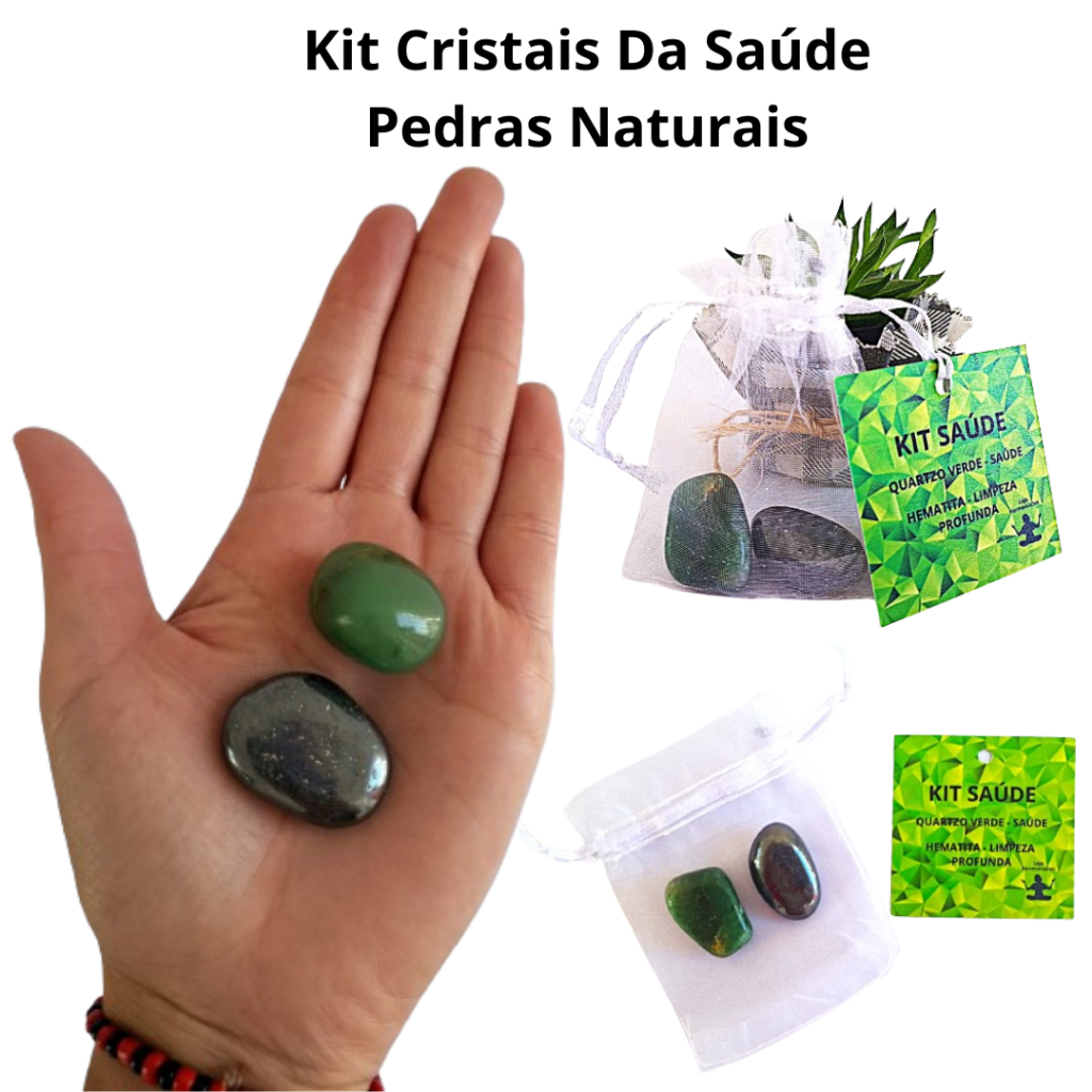 Kit Cristais da Saúde, Pedras Naturais de Cristal, Quartzo Verde e Hematita