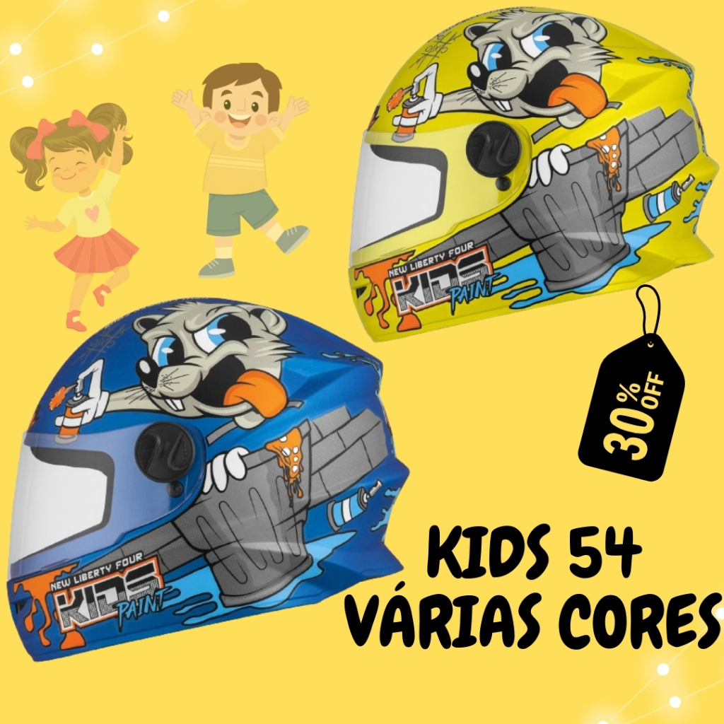 Capacete Fechado Pro Tork Liberty Four Kids Paint Combustion  Fosco Crainça Menino Menina tamanho  Ninja Naruto 54 Muitas Cores promoção Desconto Oferta Barato Confortável Seguro Envio Rápido