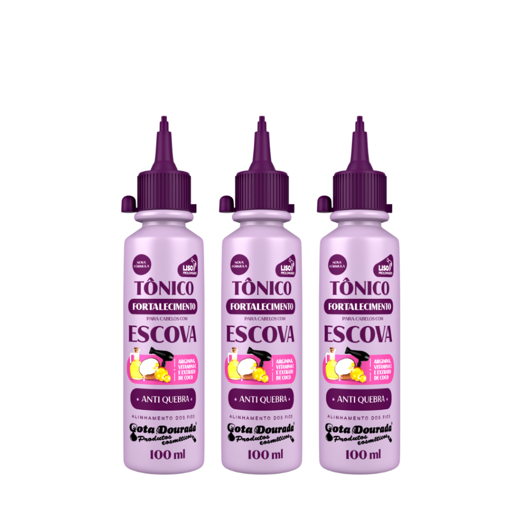 Kit 3 Tônico Fortalecimento de Cabelos com Escova 100ml Gota Dourada