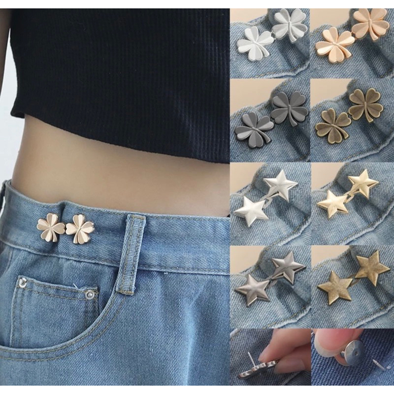 Par De Pequenas Estrelas Fivelas De Cintura Fivela Destacável Ajustador Elástico De Quatro Folhas De Tr em Oferta na Shopee
