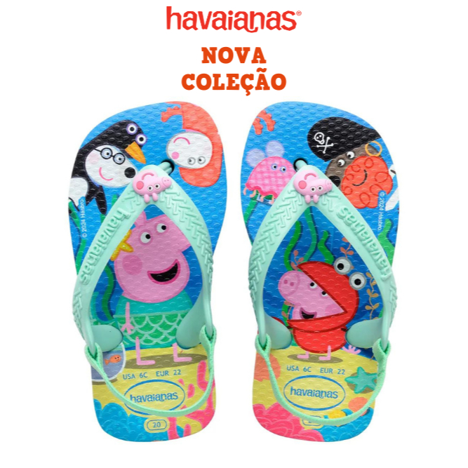 Chinelo Havaianas Elástico Baby Peppa Pig e George Bebe Estampado