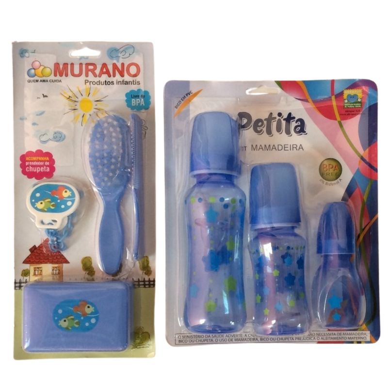 Kit com 3 Mamadeiras e Kit Pente